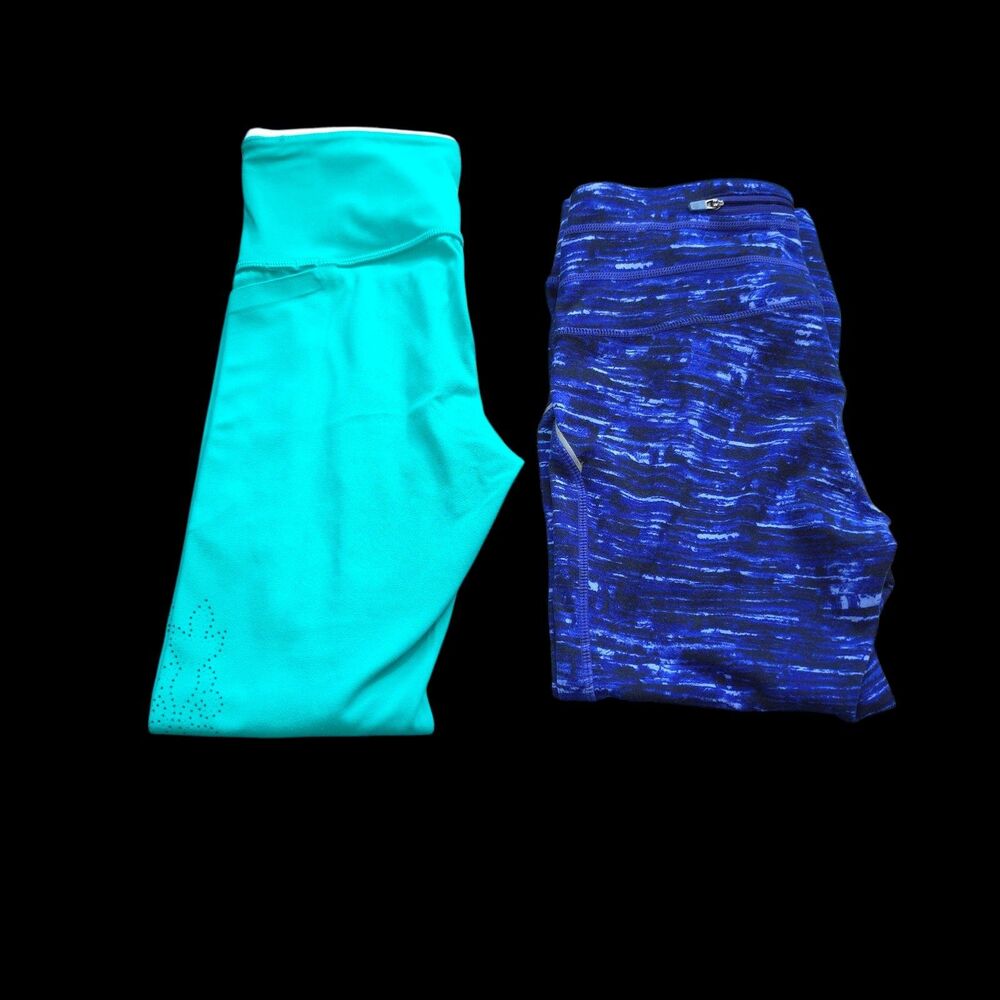 Athleta Women's XS Leggings 2-Pair Bundle Jade Green & Purple Striped GUC
